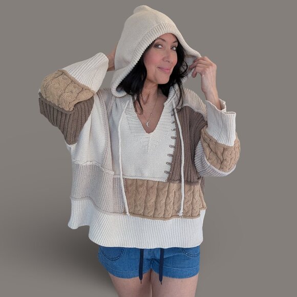 POL Tan Tones Block Knit Hooded Sweater - Small - Picture 2 of 13